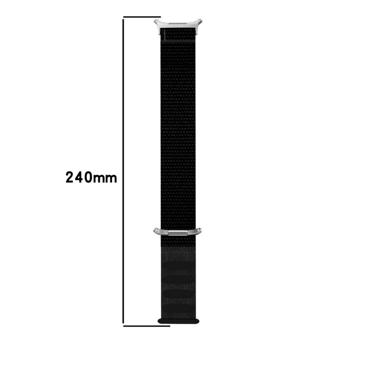 Black nylon hook-and-loop watch band shown at 240 mm long