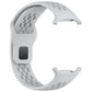 Light gray silicone watch band with perforations and square buckle, shown from the reverse