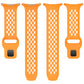 Orange perforated silicone watch band shown as separate long and short straps.