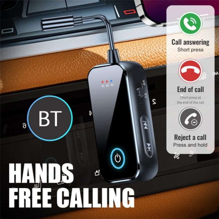 Bluetooth 2-in-1 audio adapter with front controls, 3.5mm plug