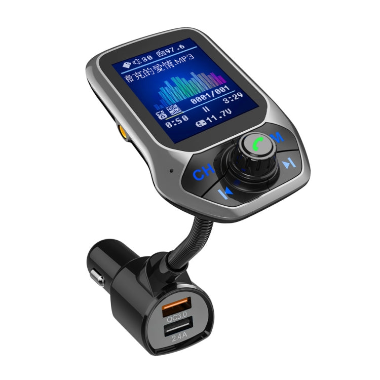 Bluetooth car MP3 player with color screen, volume dial, and QC3.0 USB charger