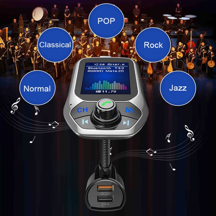 Bluetooth car MP3 player with color screen and preset audio mode options