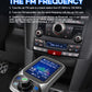 Bluetooth car MP3 player mounted near car controls, with color screen and dial