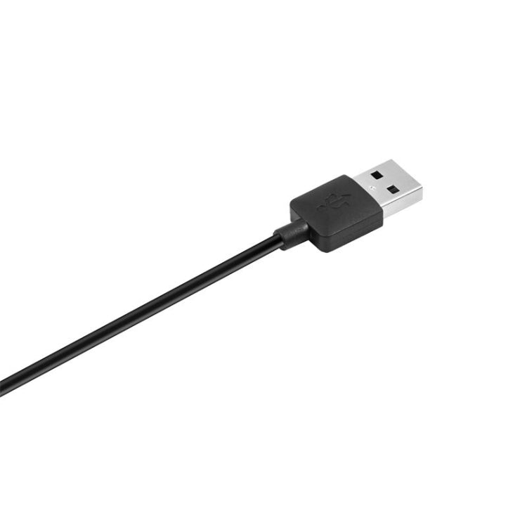 Black USB charging plug on cable, angled close-up