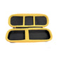 Hard EVA storage case with yellow edge, open compartments with black cushioning