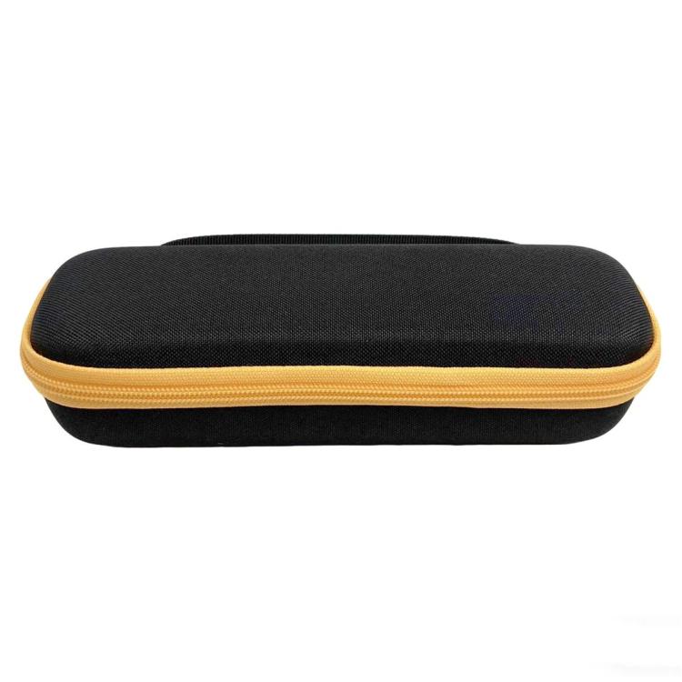 Hard EVA storage case, black fabric top with yellow trim and molded shell