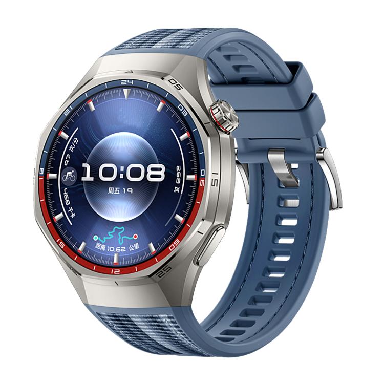 Huawei Watch GT 6 Pro with a dark blue hybrid nylon and silicone band