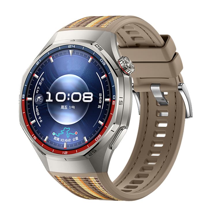 Huawei Watch GT 6 Pro with a khaki hybrid nylon and silicone band