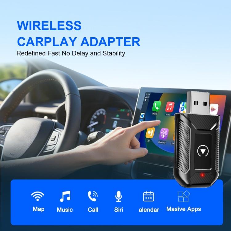 Wireless CarPlay/Android Auto adapter dongle inserted into car USB port