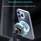 Car magnetic wireless charger mount with phone positioned to the glowing charging ring
