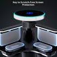Car phone stand with four clamping arms and glowing wireless charger disc