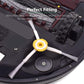 Triangle side brush with yellow hub and white bristles mounted on robot vacuum