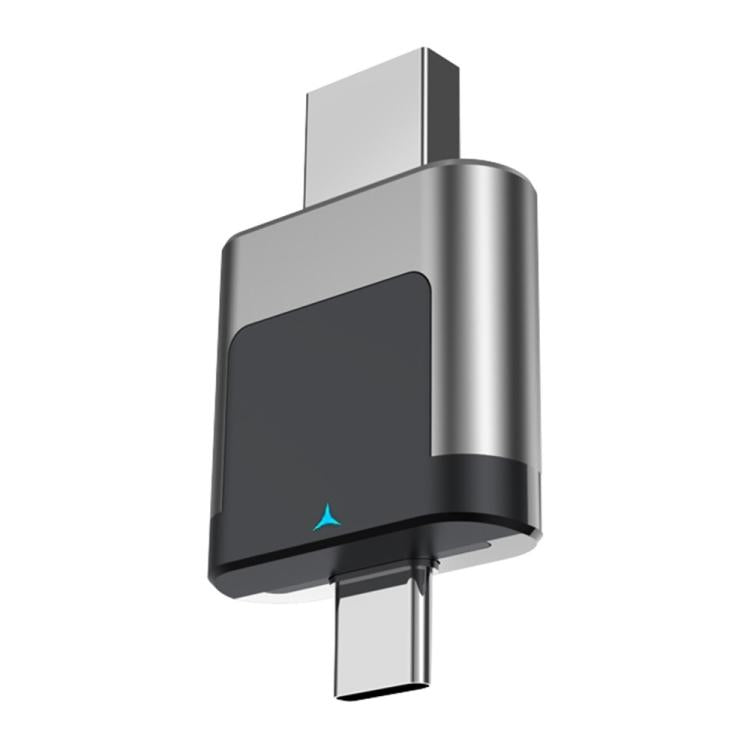 Compact wireless car adapter with metal USB plug, dark gray and silver body