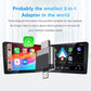 Small 2-in-1 wireless car adapter dongle with silver plug and dark front panel