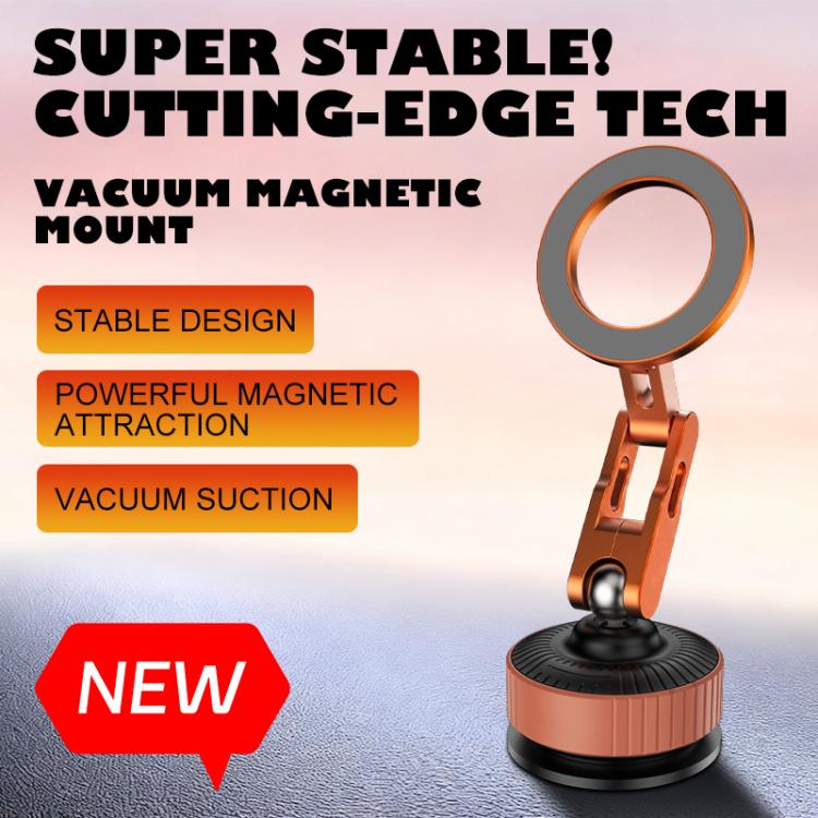 Orange magnetic vacuum-mount phone holder with round suction base