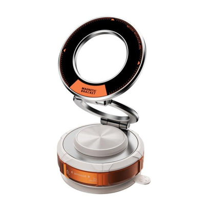 Magnetic car phone holder with suction base, orange and silver ring clamp