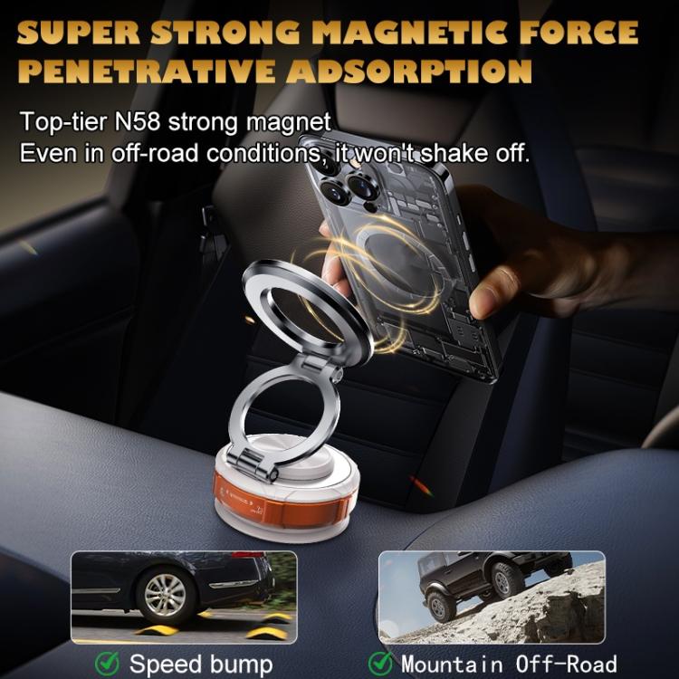 Magnetic car phone holder with suction cup and metal ring for phone attachment