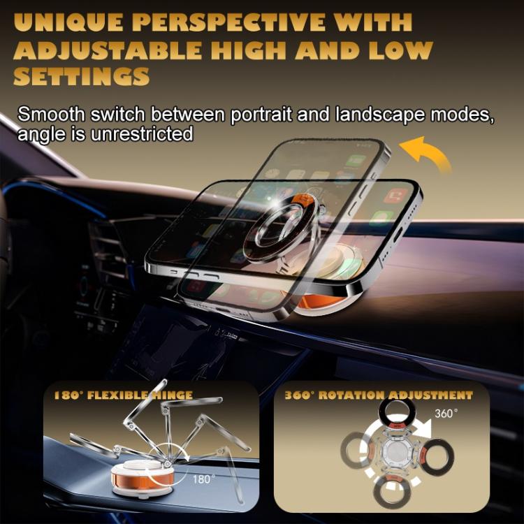 Adjustable magnetic car phone holder with suction base and rotating ring mount