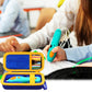 Kids 3D pen storage case on desk, open compartments holding a pen and colored rods