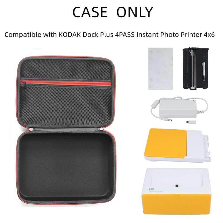 Compact hard storage case with textured dark gray exterior and red-trim zipper