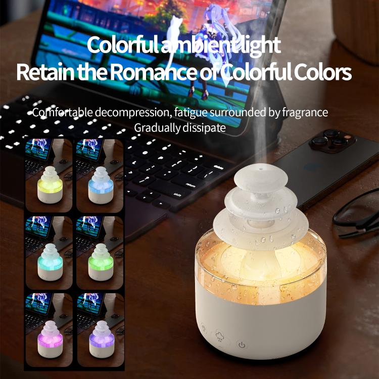 Three-color ultrasonic humidifier diffuser with white base and warm amber reservoir