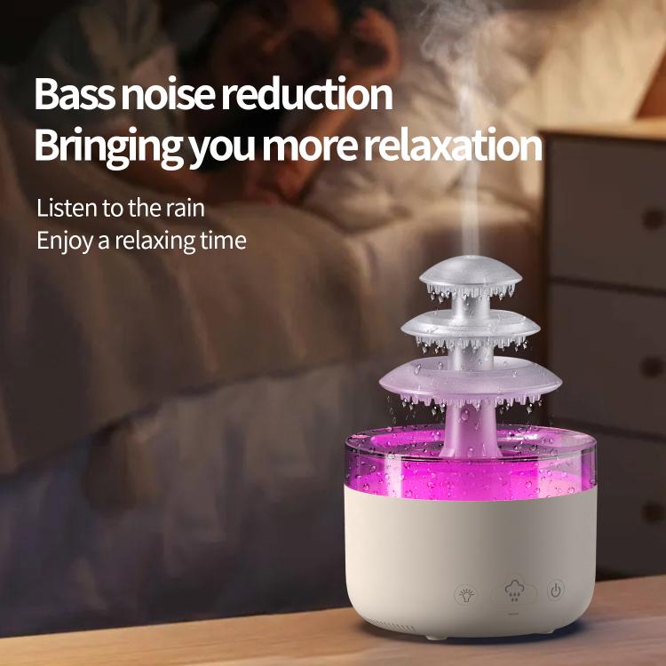 Three-color ultrasonic humidifier diffuser with white base and purple-lit water tank