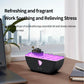 Black boat-shaped ultrasonic humidifier aromatherapy diffuser with purple LED light