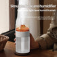 White simulated volcano humidifier on table, orange-lit volcano in clear top chamber