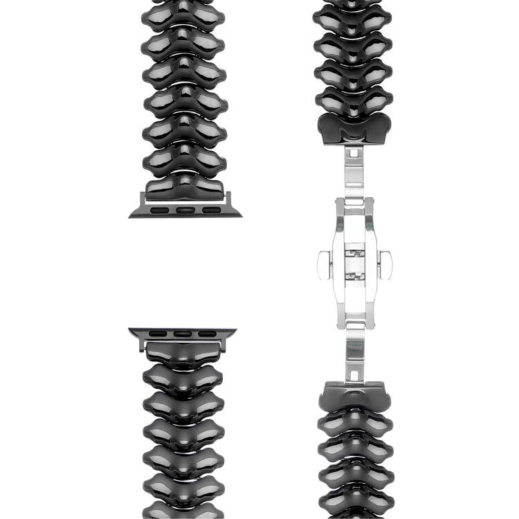Dark gunmetal dragon spine watch band shown in separate sections with butterfly clasp exposed