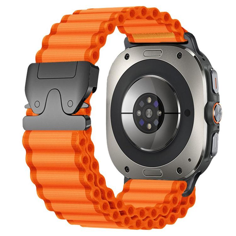 Orange ribbed nylon watch band with black buckle