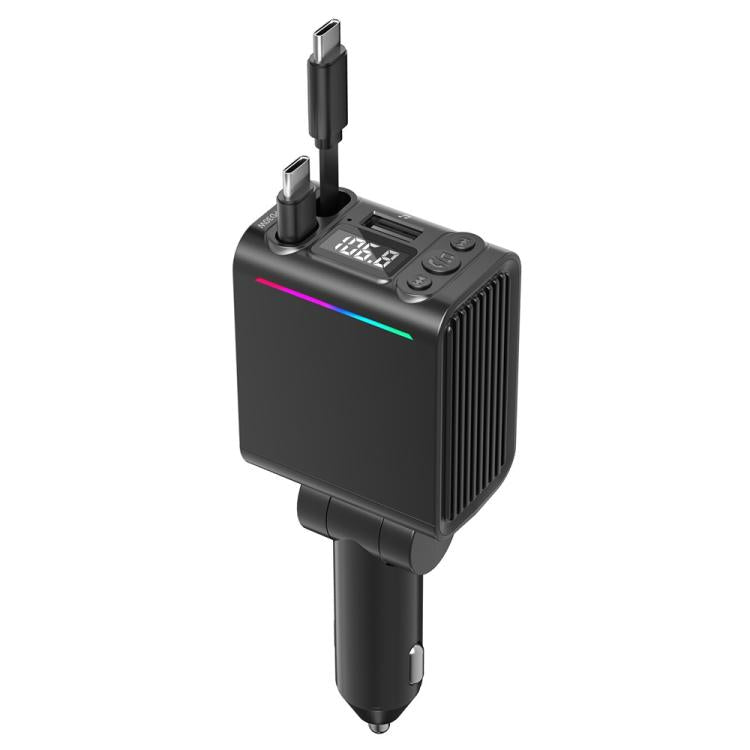 Black car cigarette lighter Bluetooth adapter with dual retractable cables and display panel
