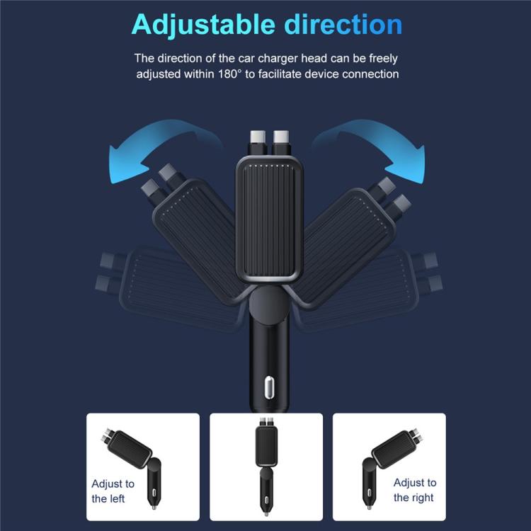 Dual retractable car charger adapter with adjustable connector head direction