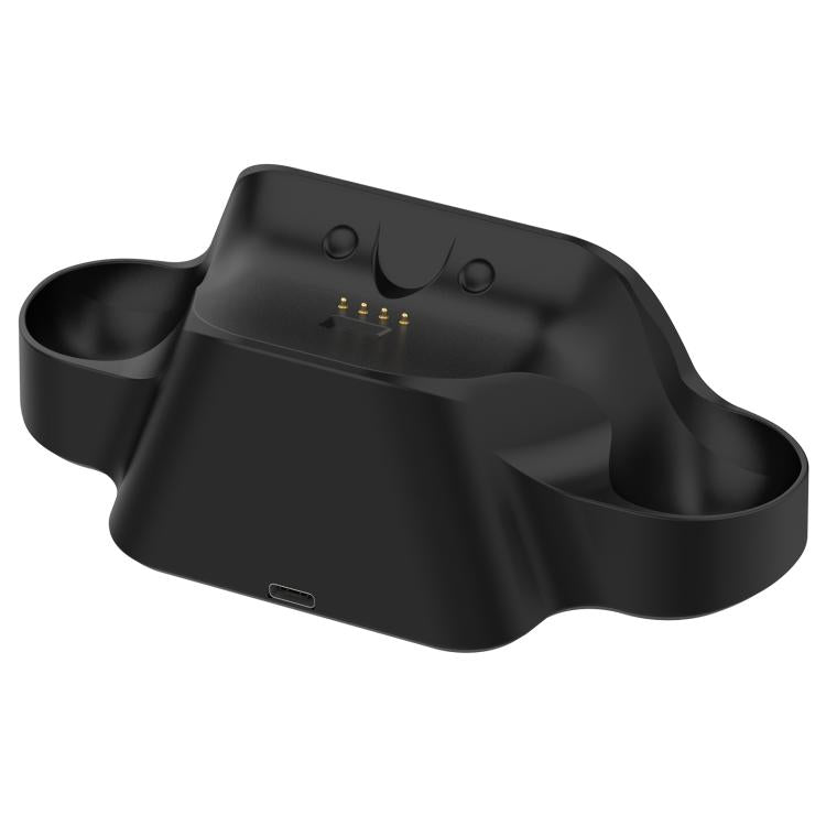 Black game controller charging dock base with dual holder channels and LED indicator