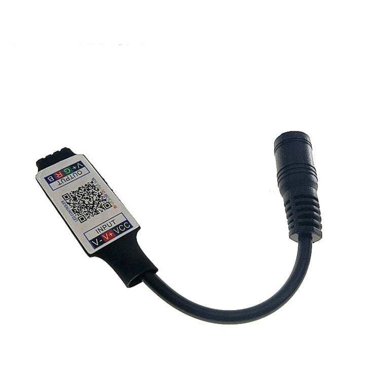 Black mini RGB Bluetooth LED strip controller with cable and input/output connection module