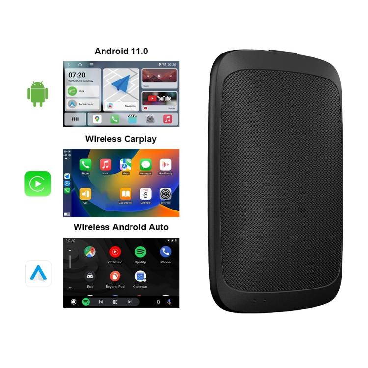 Black wireless car adapter box with display icons shown beside it