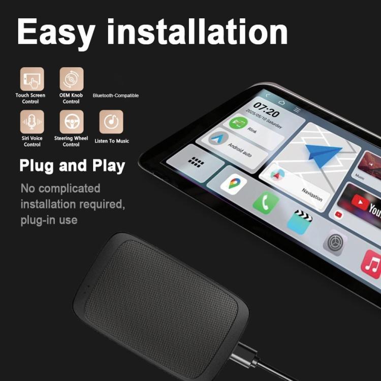 Black wireless car adapter box with connected cable for easy installation