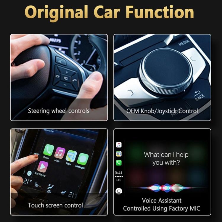Car dashboard control interface showing steering wheel, knob, touch, and voice control