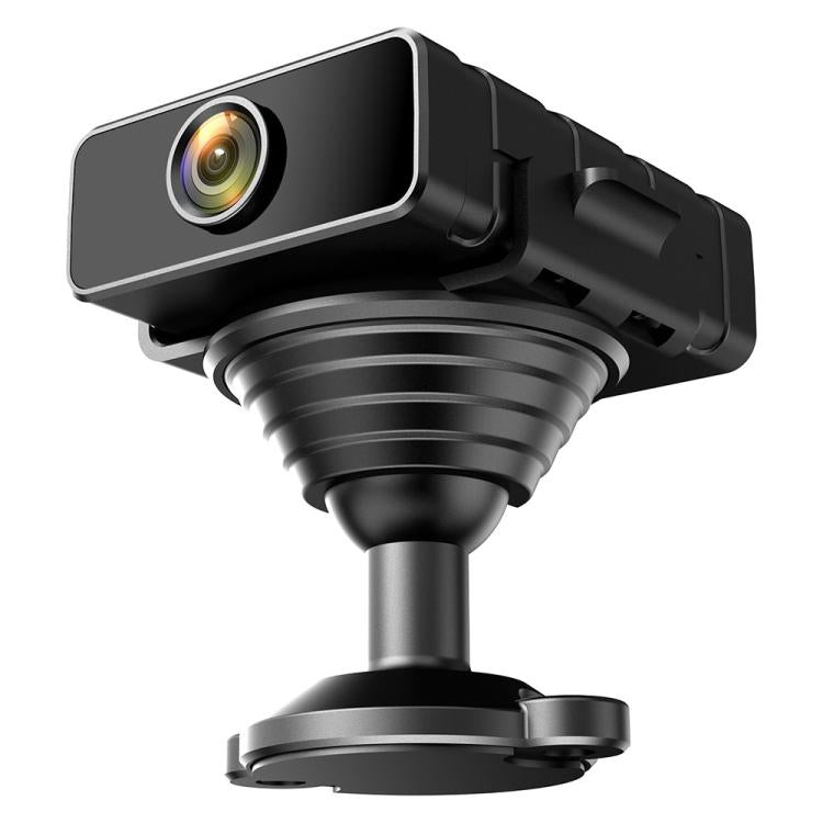 Black mini WiFi night vision camera with wide-angle lens on adjustable base