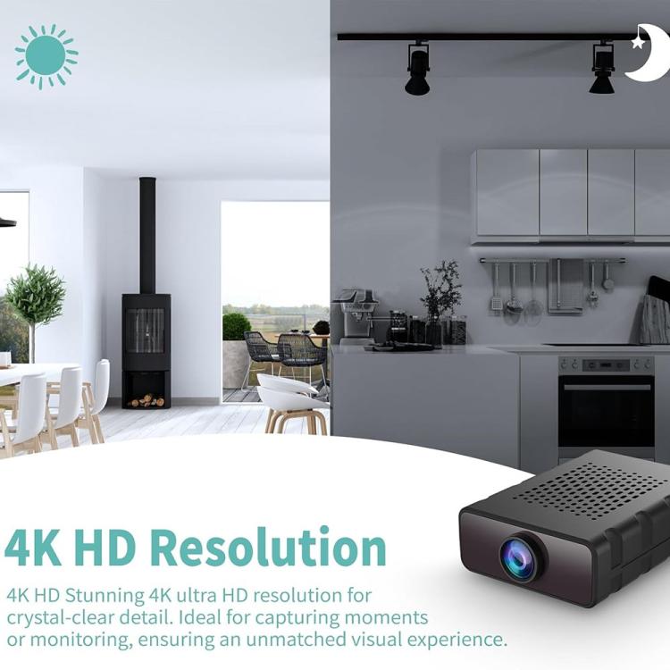 Mini WiFi security camera with wide-angle lens on tabletop