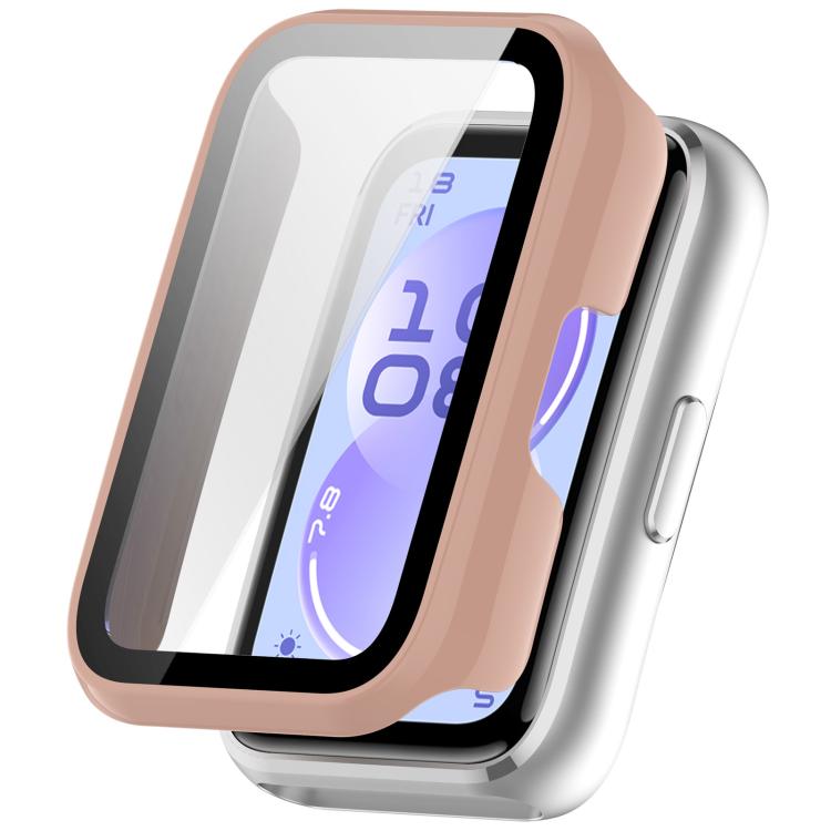 Pink watch protective case with integrated screen protector