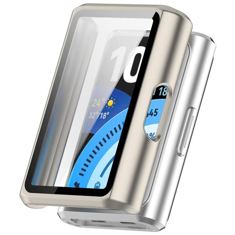 Silver watch protective case with integrated screen protector and side button cover