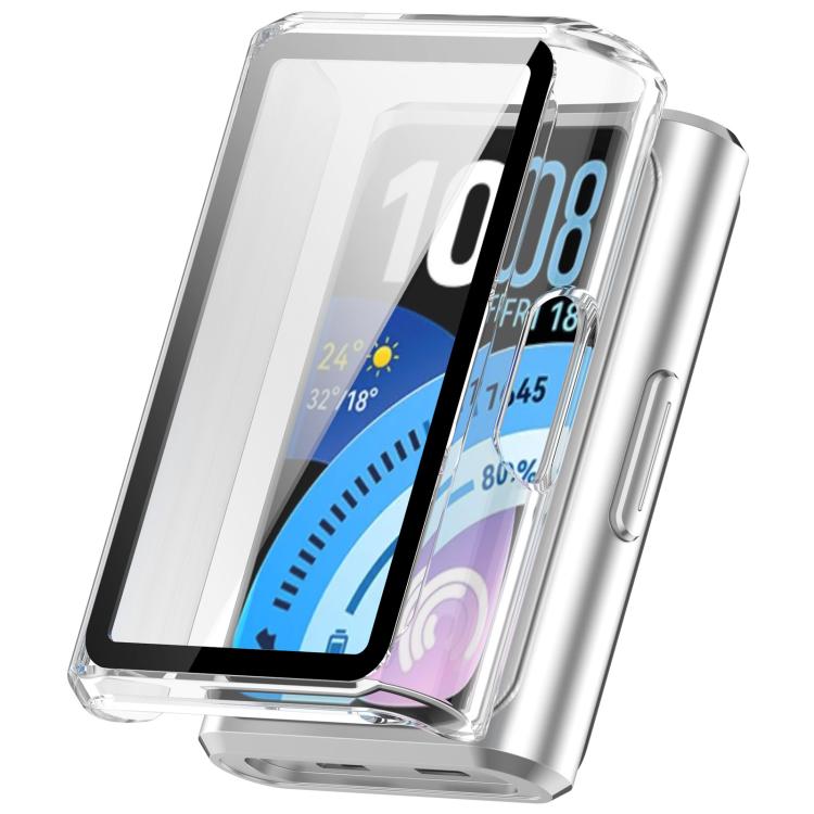 Clear Huawei Band 11 protective case with integrated screen protector and side button opening