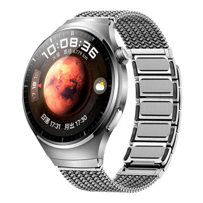 Silver stainless steel watch with magnetic mesh and linked chain band