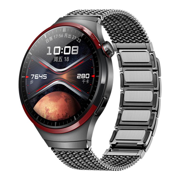 Titanium gray stainless steel watch with magnetic mesh and linked chain band