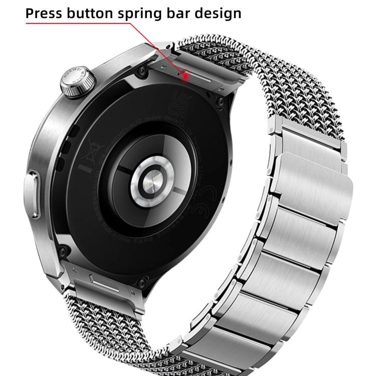 Stainless steel mesh and chain watch band with press-button spring bar attachment