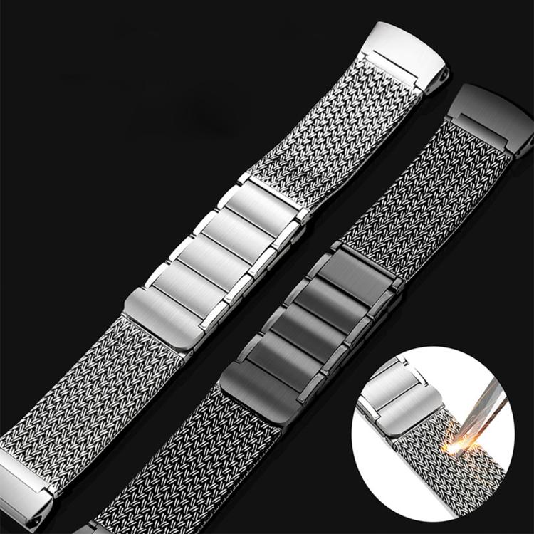 Silver and dark stainless steel magnetic mesh watch bands with linked center sections