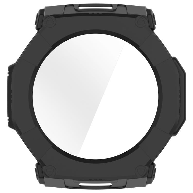 Black protective watch case viewed from the back, with a clear screen protector