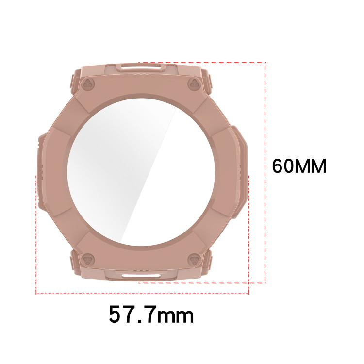 Pink watch case with integrated screen protector, shown with 57.7 mm by 60 mm dimensions