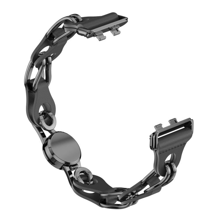 Reverse angle of the unattached black vegan leather chain watch band