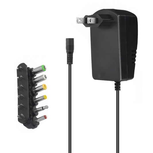 Adjustable universal power adapter with AC plug and multi-size DC output tips